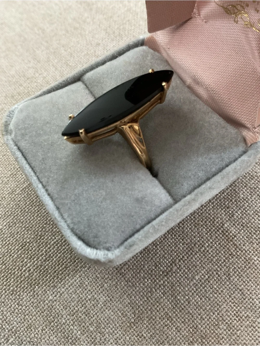 Vintage 1970s 10K Gold Black Onyx Marquise Ring Size 5.75 3.67g